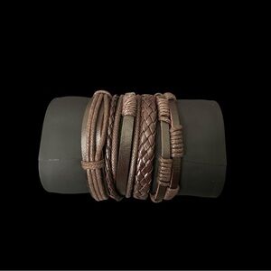 Brown Faux Leather Jewelry Bracelet Set 4 piece